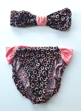 Mystic Bay Vtg 90s Bikini Neon Pink Black Swimsuit  High Leg Strapless  2pc